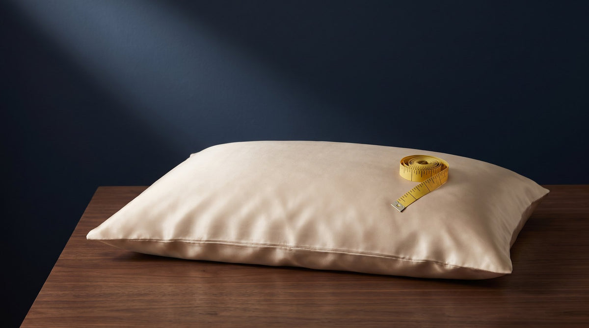 A folded sand-colored silk pillowcase next to a basin of clear water and a bottle of gentle detergent