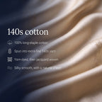 140s cotton: 100% long-staple cotton, spun into extra-fine 140s yarn, yarn-dyed then jacquard woven, smooth with a soft natural sheen