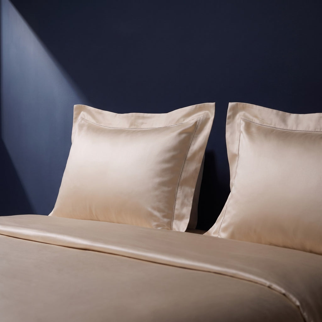 Jacquard cotton pillowcase with a hemstitched flange border