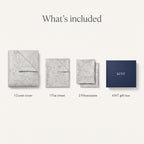 What is included: a duvet cover, a flat sheet, two pillowcases and a KINT gift box