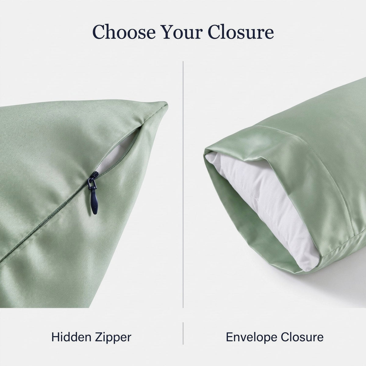 Hidden zipper and envelope closure options on the KINT 19 momme silk pillowcase