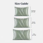 KINT silk pillowcase size guide: Standard 20 x 26 in, Queen 20 x 30 in, King 20 x 36 in