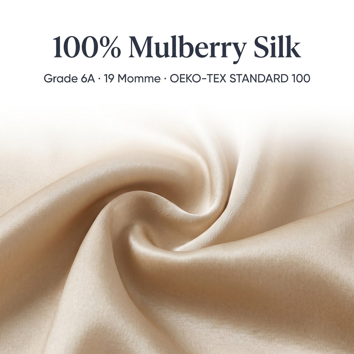 Close-up of 100% mulberry silk fabric, Grade 6A, 19 momme, OEKO-TEX Standard 100