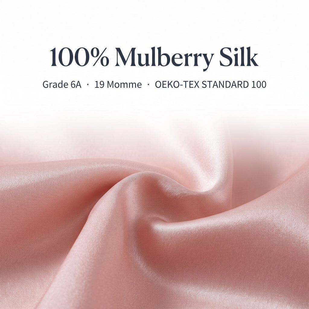 Close-up of 100% mulberry silk fabric, Grade 6A, 19 momme, OEKO-TEX Standard 100