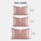 KINT silk pillowcase size guide: Standard 20 x 26 in, Queen 20 x 30 in, King 20 x 36 in