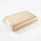 KINT fitted 19 momme mulberry silk pillow cover in Champagne, on a memory foam pillow