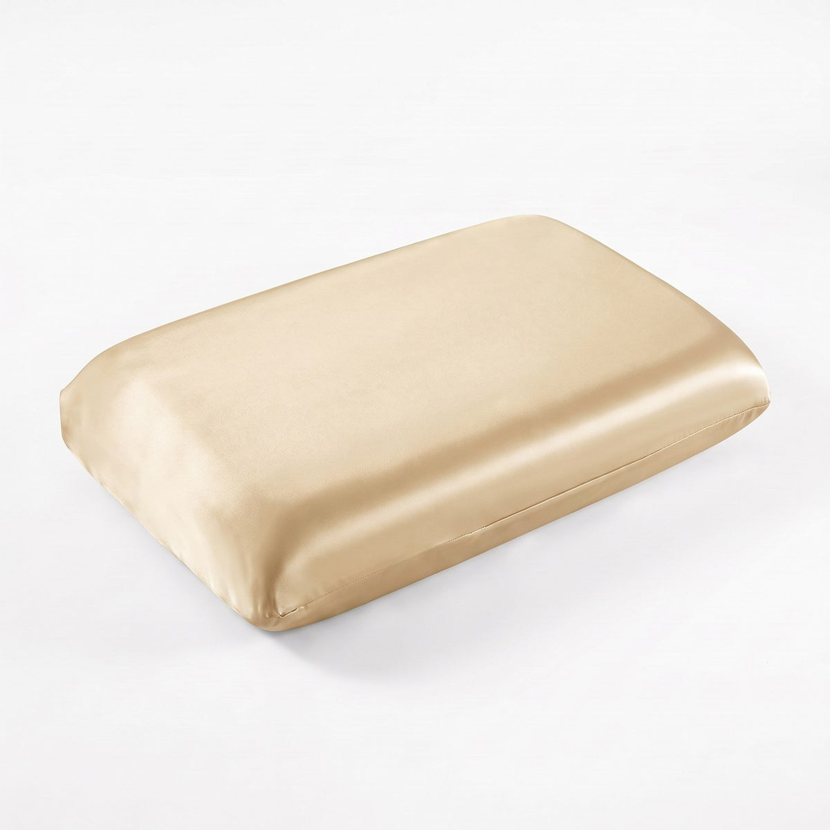 KINT fitted 19 momme mulberry silk pillow cover in Champagne, on a memory foam pillow