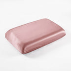 KINT fitted 19 momme mulberry silk pillow cover in Dusty Rose, on a memory foam pillow