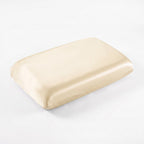 KINT fitted 19 momme mulberry silk pillow cover in Lemon, on a memory foam pillow