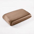 KINT fitted 19 momme mulberry silk pillow cover in Mocha, on a memory foam pillow