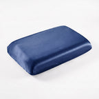 KINT fitted 19 momme mulberry silk pillow cover in Navy, on a memory foam pillow