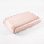 KINT fitted 19 momme mulberry silk pillow cover in Nude, on a memory foam pillow