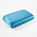 KINT fitted 19 momme mulberry silk pillow cover in Ocean Blue, on a memory foam pillow