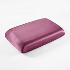 KINT fitted 19 momme mulberry silk pillow cover in Plum, on a memory foam pillow