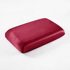 KINT fitted 19 momme mulberry silk pillow cover in Ruby Red, on a memory foam pillow