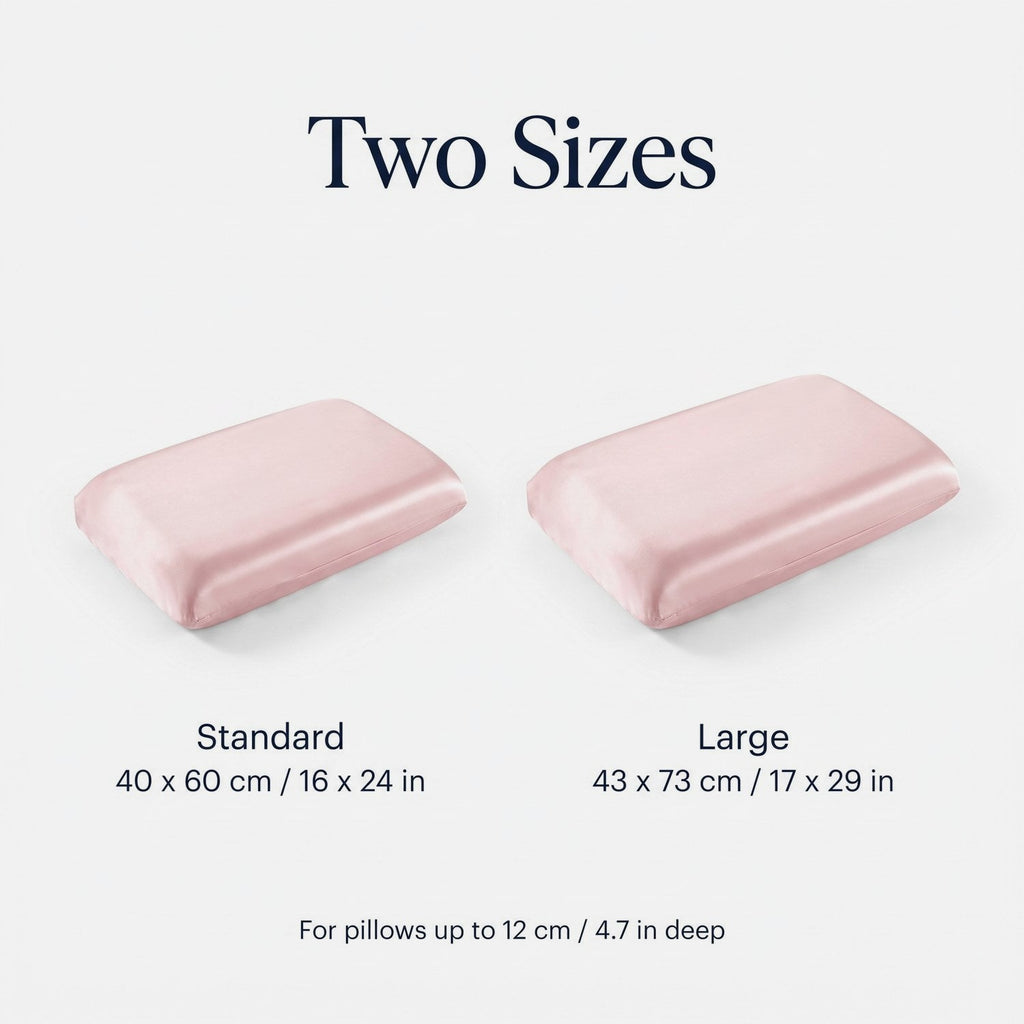 Two sizes: Standard 40 x 60 cm (16 x 24 in) and Large 43 x 73 cm (17 x 29 in), for pillows up to 12 cm (4.7 in) deep