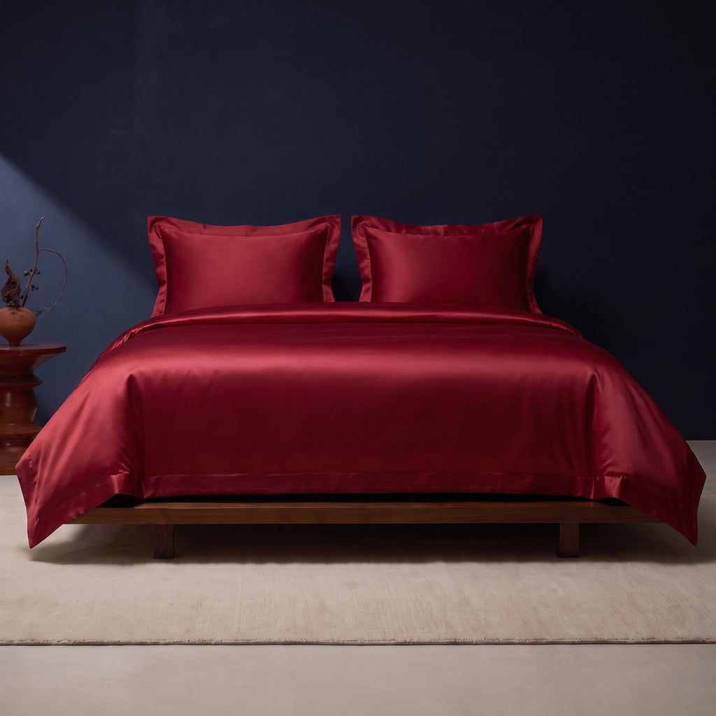 KINT 19 momme mulberry silk four-piece bedding set in Ruby Red