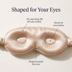 Inner side of the KINT 3D mulberry silk sleep mask showing the contoured cups, room for lashes and the shaped nose bridge