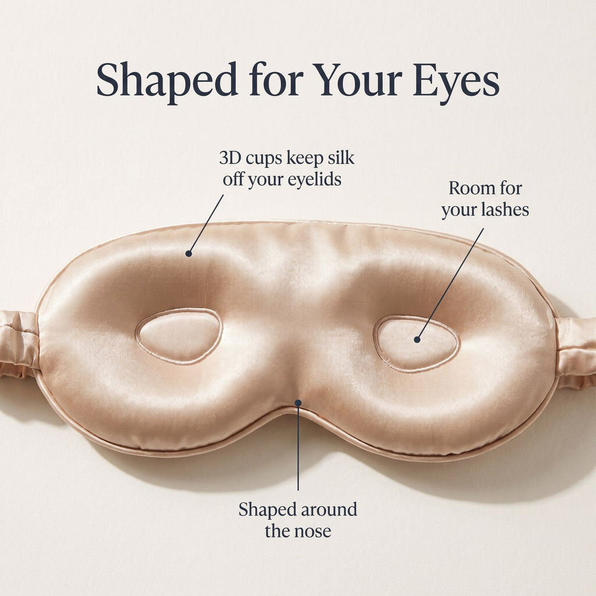 Inner side of the KINT 3D mulberry silk sleep mask showing the contoured cups, room for lashes and the shaped nose bridge