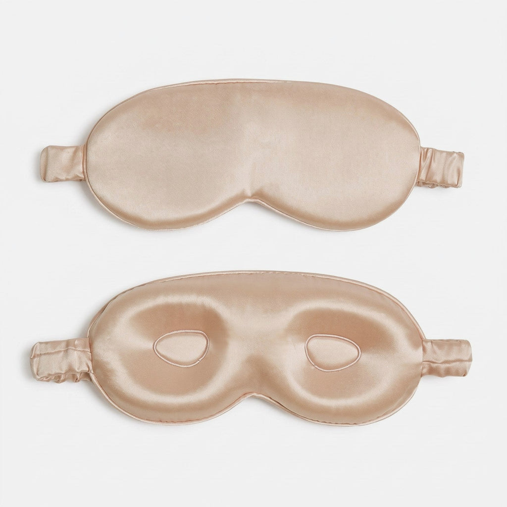 KINT 3D mulberry silk sleep mask in Champagne, front and inner side with 3D eye cups