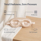 Features of the KINT 3D mulberry silk sleep mask: 100% mulberry silk, 19 momme, 3D contoured cups, soft silk band