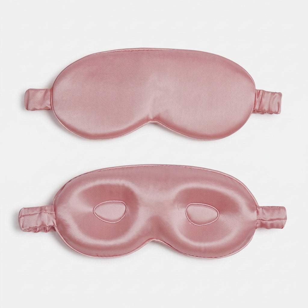 KINT 3D mulberry silk sleep mask in Rose Pink, front and inner side with 3D eye cups