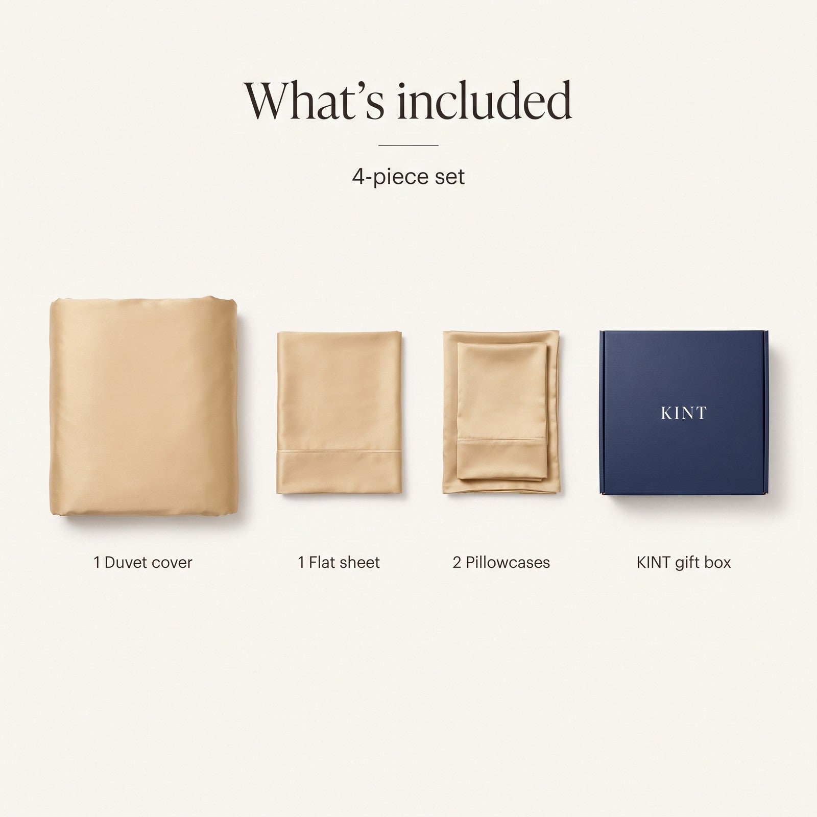 A duvet cover, a flat sheet, two pillowcases and a KINT gift box