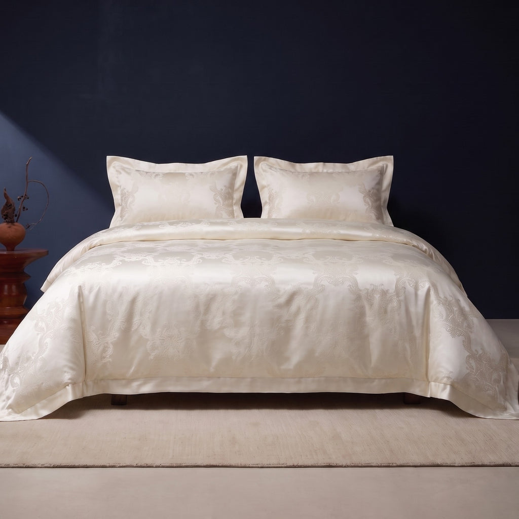 KINT silk and cotton jacquard four-piece bedding set in Ivory Damask