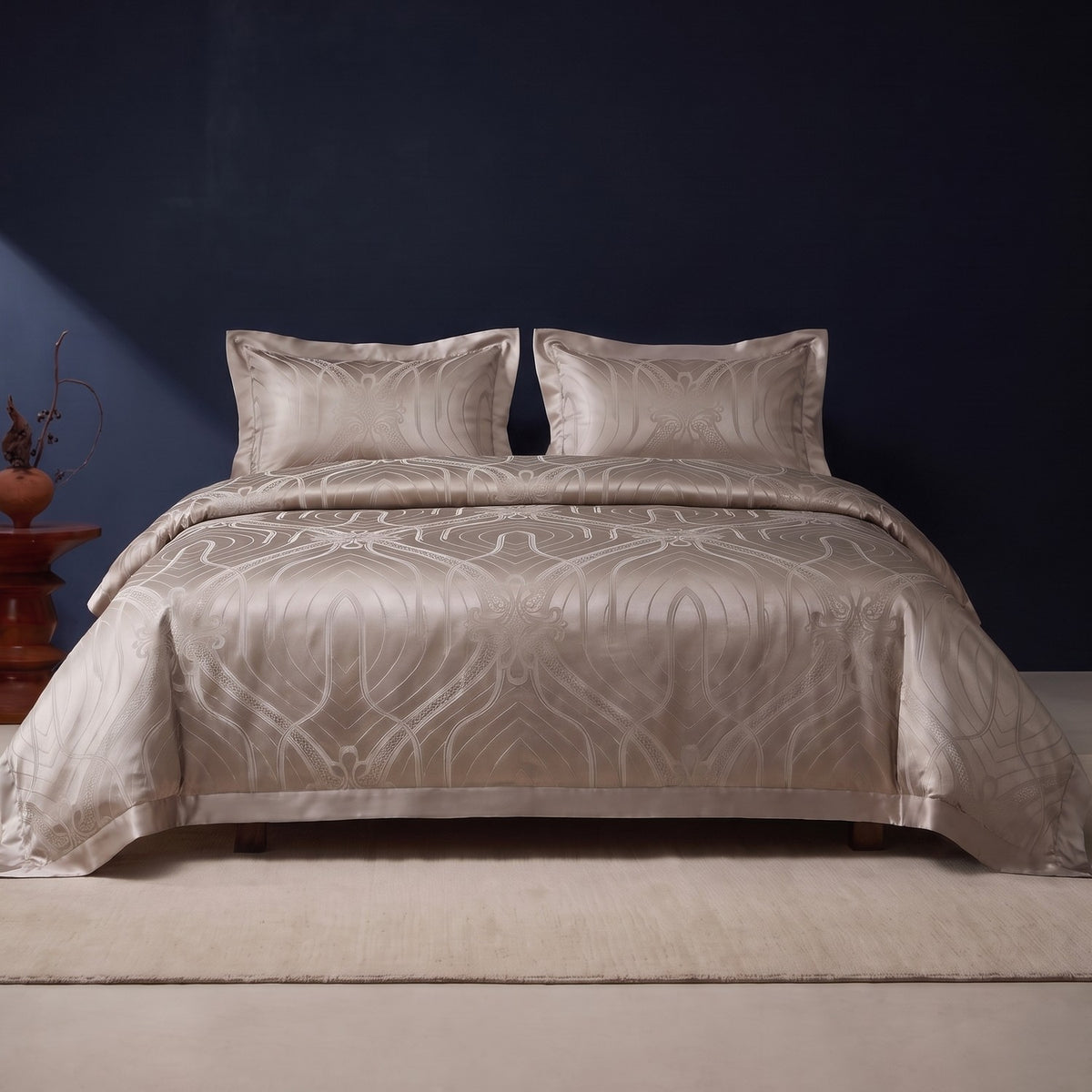KINT silk and cotton jacquard four-piece bedding set in Taupe Deco