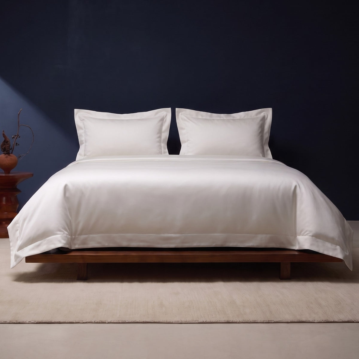 KINT silk and cotton satin bedding set in Cloud White