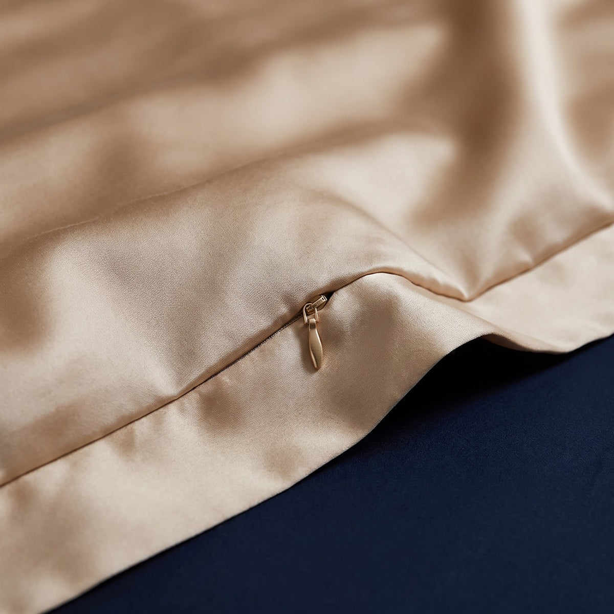 Hidden zipper closure on the satin duvet cover