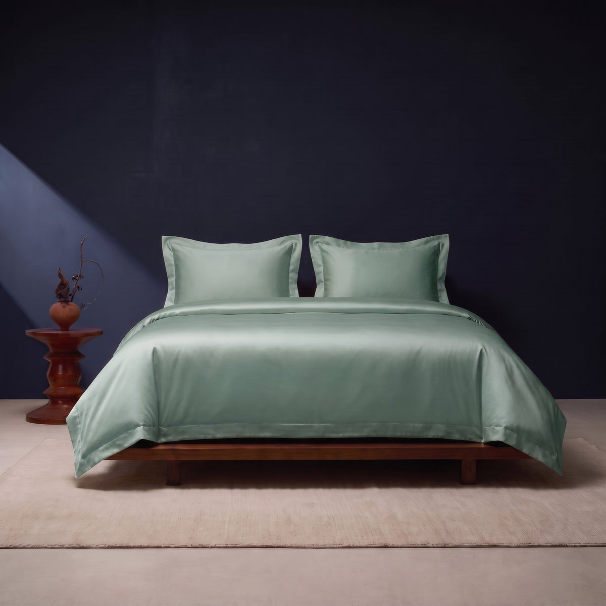 KINT silk and cotton satin bedding set in Lake Green