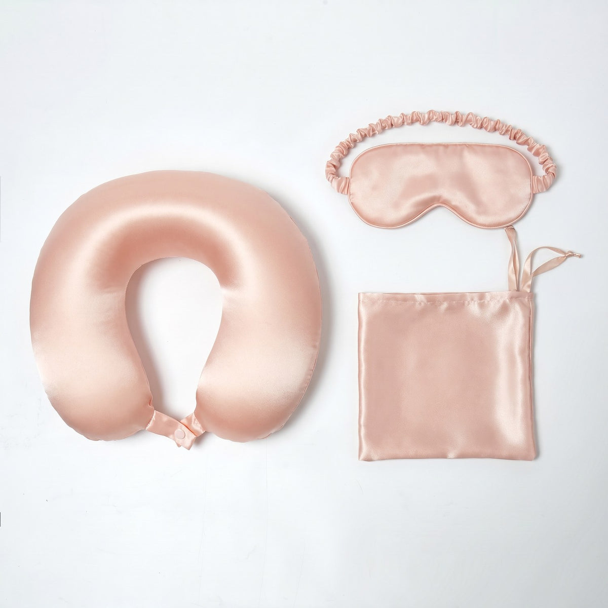 KINT 19 momme silk travel set (neck pillow, sleep mask and pouch) in Blush Pink