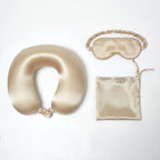 KINT 19 momme silk travel set (neck pillow, sleep mask and pouch) in Champagne