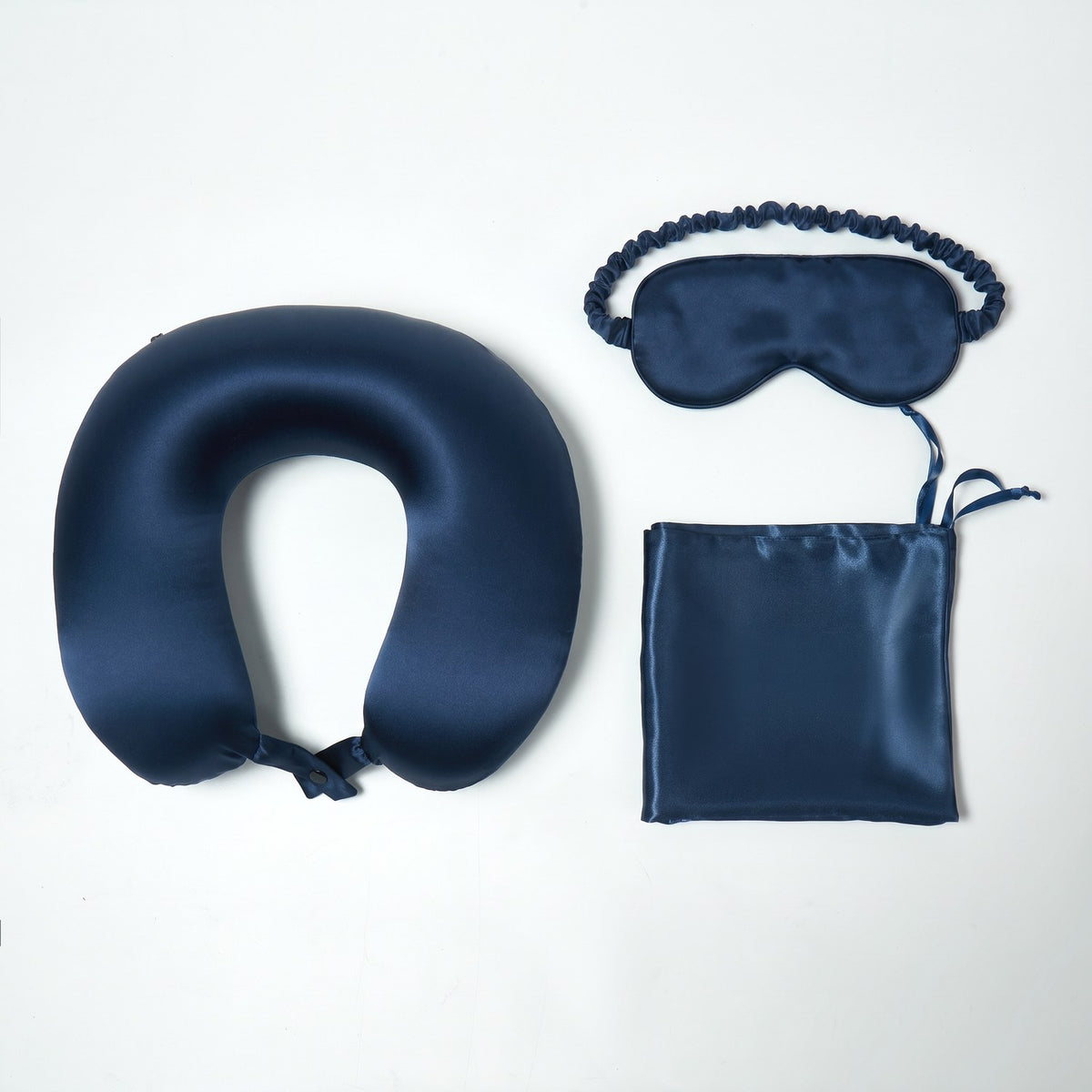 KINT 19 momme silk travel set (neck pillow, sleep mask and pouch) in Navy