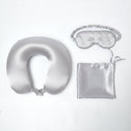 KINT 19 momme silk travel set (neck pillow, sleep mask and pouch) in Silver Grey