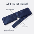 KINT silk wrap sleep mask laid flat showing its adjustable closure, one size, 27.5 inches long